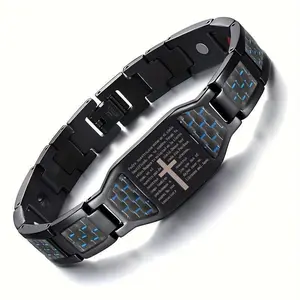 1pc Men’s Stainless Steel Cross Magnetic Bracelet, Hypoallergenic Solid Band, Adjustable with Sizing Tool, Ideal Father’S Day Gift