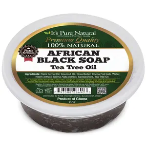 It's Pure Natural African Black Paste Soap 8oz with Tea Tree Raw Soap for Face & Body  Body Wash
