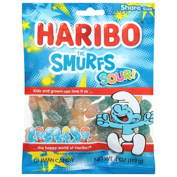 HARIBO The Smurfs "Sour" Gummy Candy 5 oz Share Size Soft Chewy