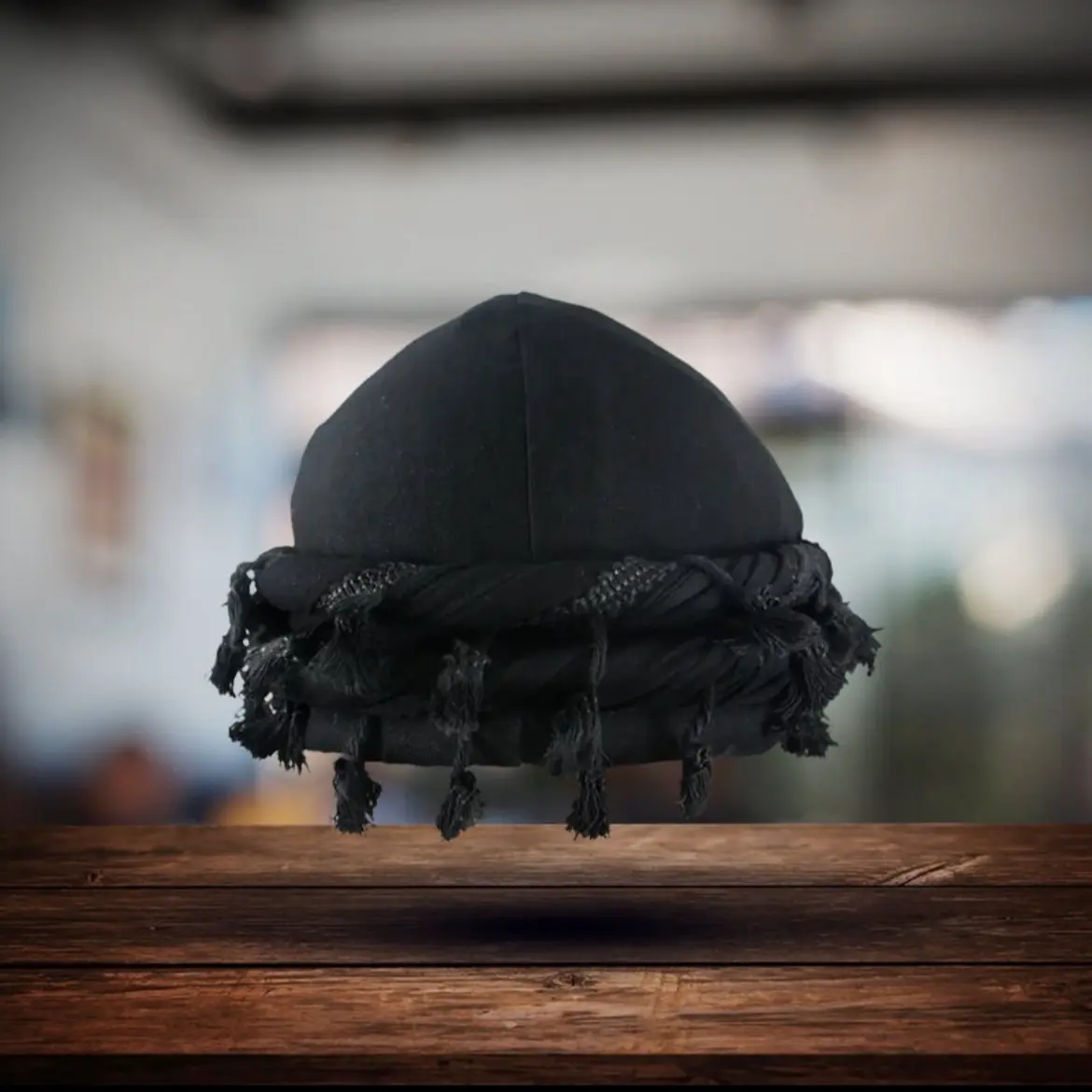 TURBANS BY THOMPSON Turban for Men Halo Turban One Piece Silky Lined Headwrap scarf for Waves and Locs Fringe Black