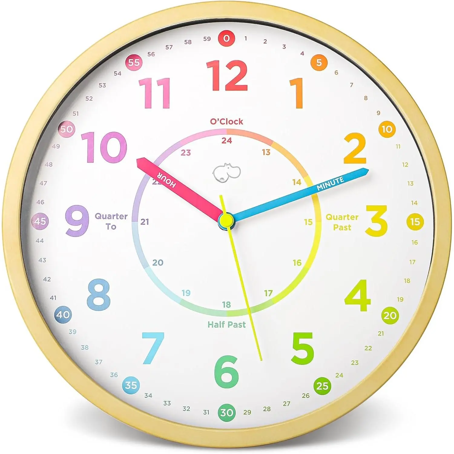 Learning Clock for  for Teaching to Tell Time - 's Analog, Silent, Non-Ticking Wall Clock for Bedrooms, , Playroom, School Classroom, Study to Learn to Tell Time