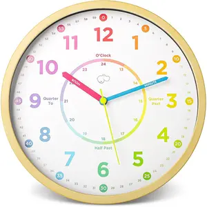 Learning Clock for  for Teaching to Tell Time - 's Analog, Silent, Non-Ticking Wall Clock for Bedrooms, , Playroom, School Classroom, Study to Learn to Tell Time