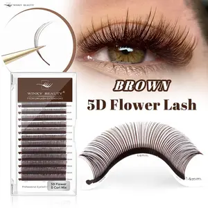 winky beauty C/D Curl Brown Spikes 5D Flower Lashes 0.07mm A Shape Wet Look Lashes Bloom Automatic Flowering Premade Fans 12Rows Volume Cosplay Manga Wispy Devil 5D Flowering Fairy False Easy Fans Soft Strip Lashes Fake Eyelashes Eyelash Extensions