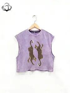 Y2K Summer Cotton Vest Tank Top, Round Neck Loose Fit Sleeveless Top, Unisex Street Style, Leopard Print, Casual and Versatile, All Seasons