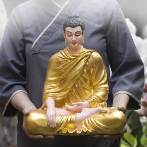 Handcrafted Gold Buddha Statue for Meditation Decor Spiritual Gift 37cm Tall Elegant Design Perfect for Home Decor & Spiritual Growth - Decorative