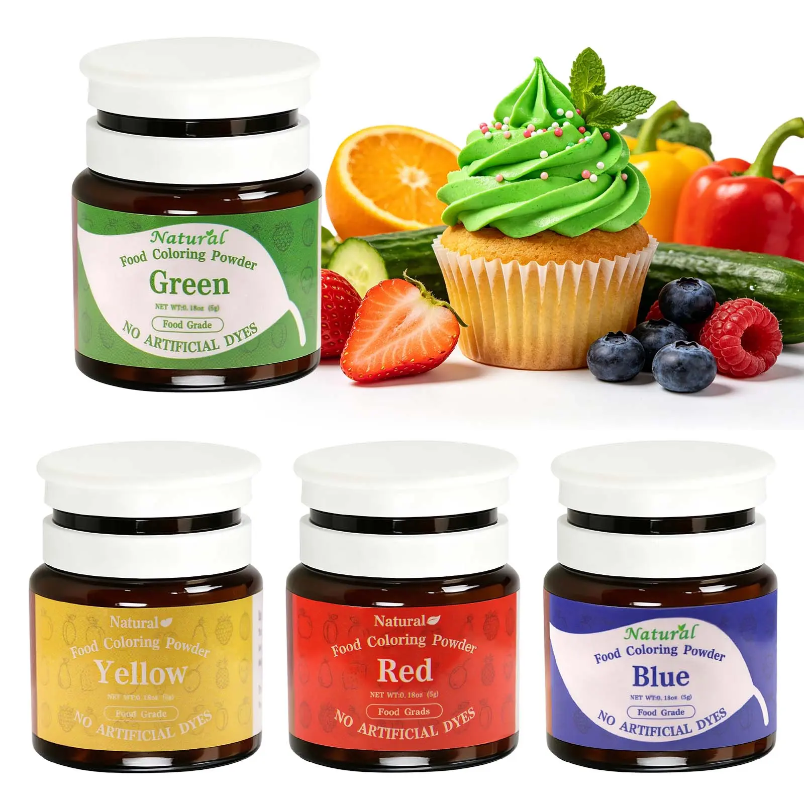 Natural Food Coloring Powder 4×5g Color Set (NO ARTIFICIAL DYES) Food-Grade for Mother's day& Macarons, Cookies, Cakes，treats& Frosting - Professional Grade, Vegan & Gluten-Free - Perfect for Mother’s Day & Easter Baking