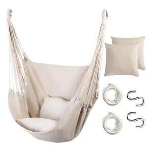 Hammock Chair Hanging Rope Swing Chair, Max 300 Lbs, 2 Seat Cushions Included, Hardware kit-for Indoor or Outdoor(Dark Grey)