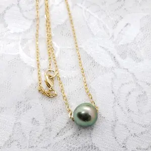 20 inch floating pearl necklace 14k gold filled, Tahitian pearl.