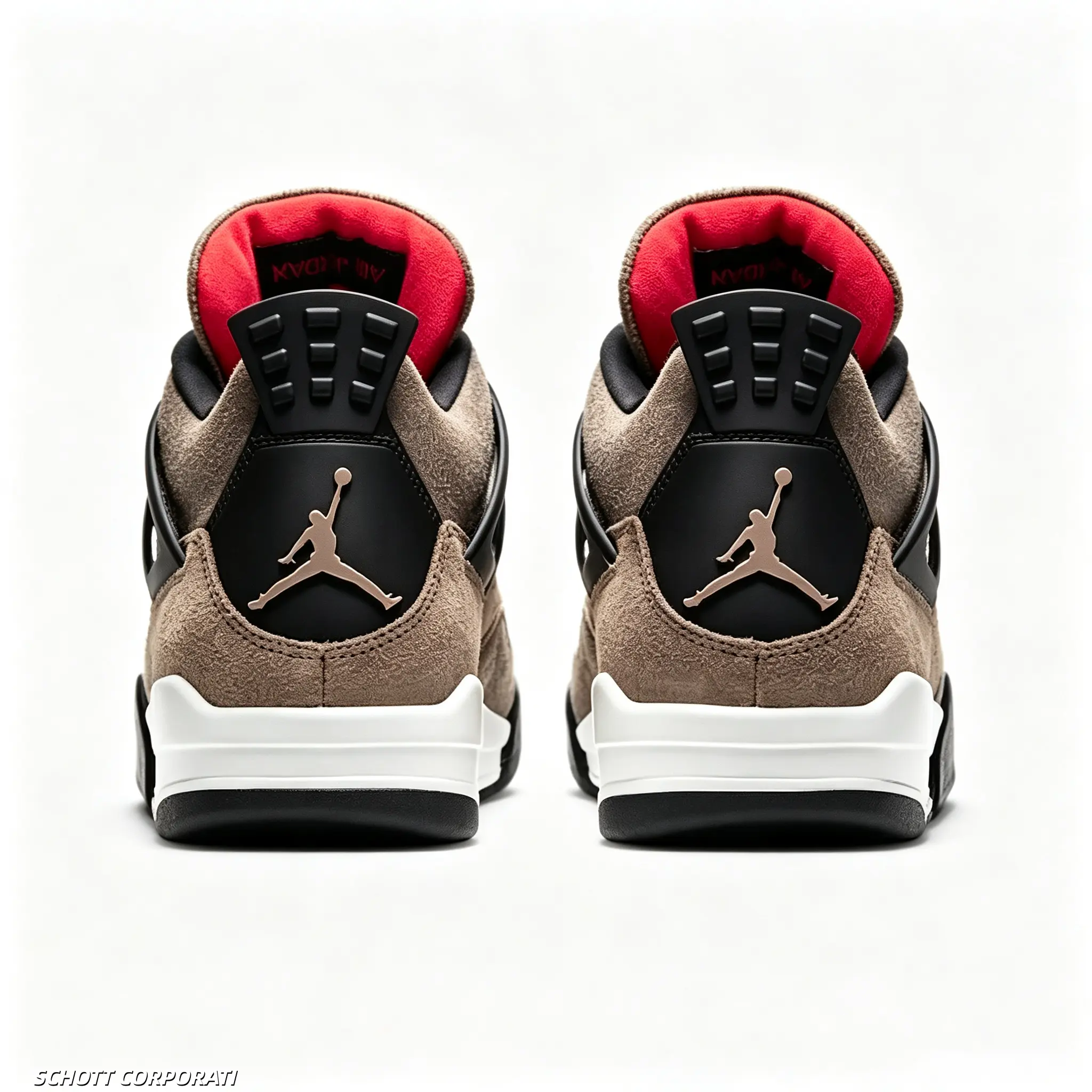 Collectible High-Top Lace-Up Basketball Sneakers - Brown Suede Upper, Black Overlays, Bright Red Inner Lining, Breathable Mesh Panels, Off-White Midsole, Shock-Absorbing Cushioning, for Sports & Casual Street Outfits