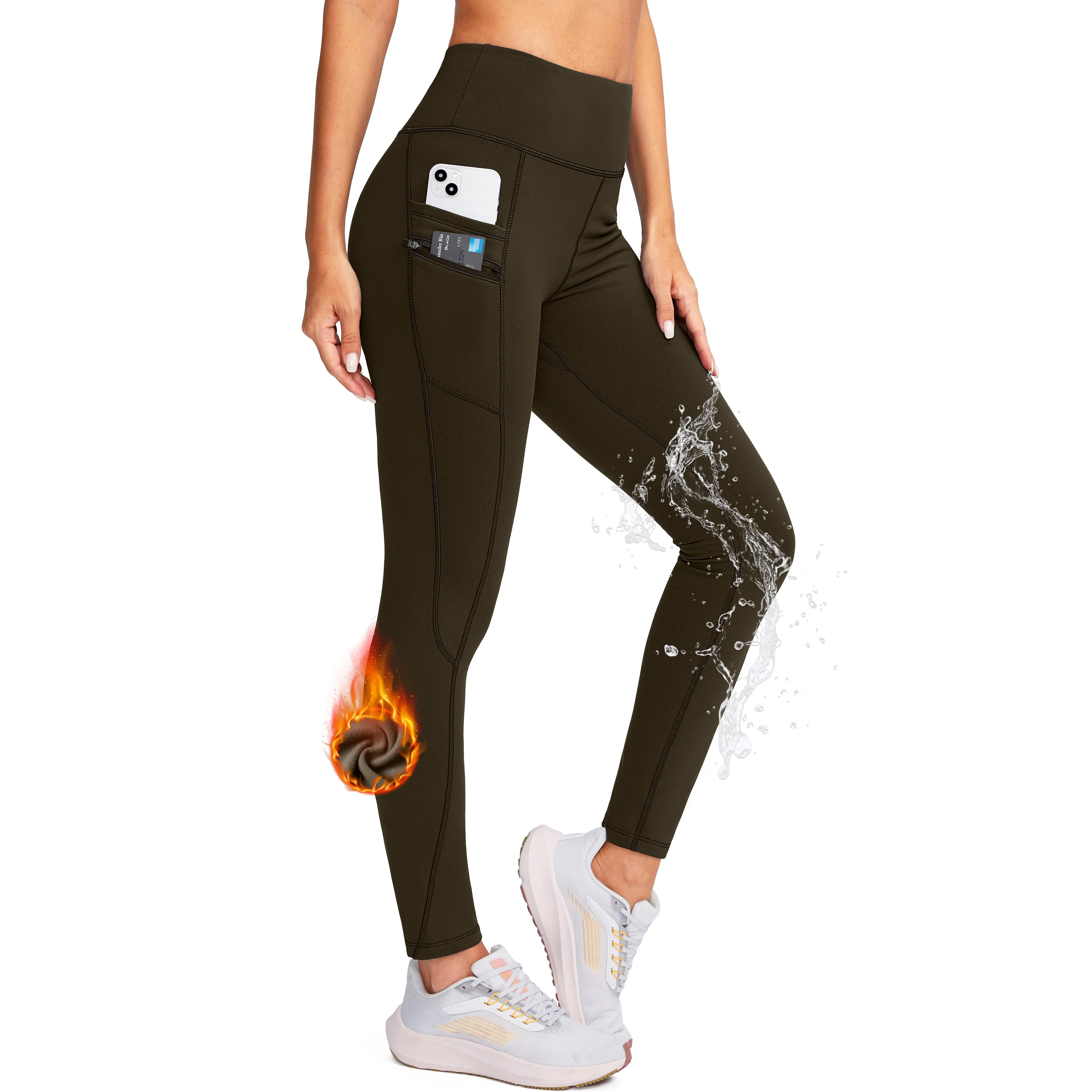 G GRADUAL Women's High-Waisted Water-Resistant Fleece Lined Thermal Leggings with High-Capacity Pockets, Athleisure Sports Bottoms for Winter Hiking & Running, Running/Hiking