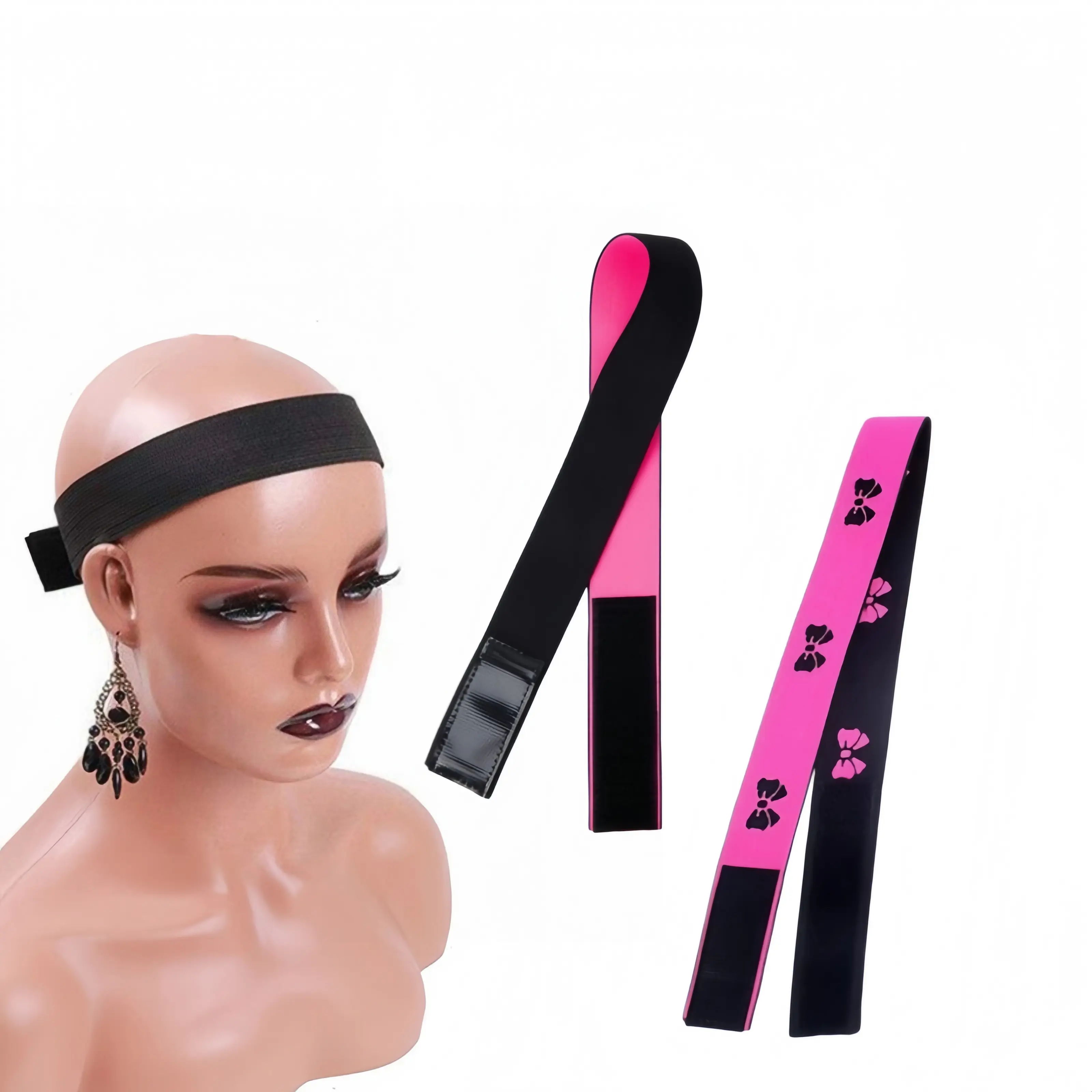 [Back to School]1/3 pcs Elastic Bands For Wigs: Lace Melting Front Wig Grip, Hair Control And Edge Laying Headband, Pink + Black Accessories-MM1