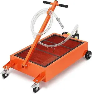 Gaomon 15 Gal Low Profile Oil Drain Pan with Electric Pump, 8 Ft Hose, Folding Handle - Portable Heavy Duty Wagon, Steel Rolling Tank Trolley for Trucks, RVs