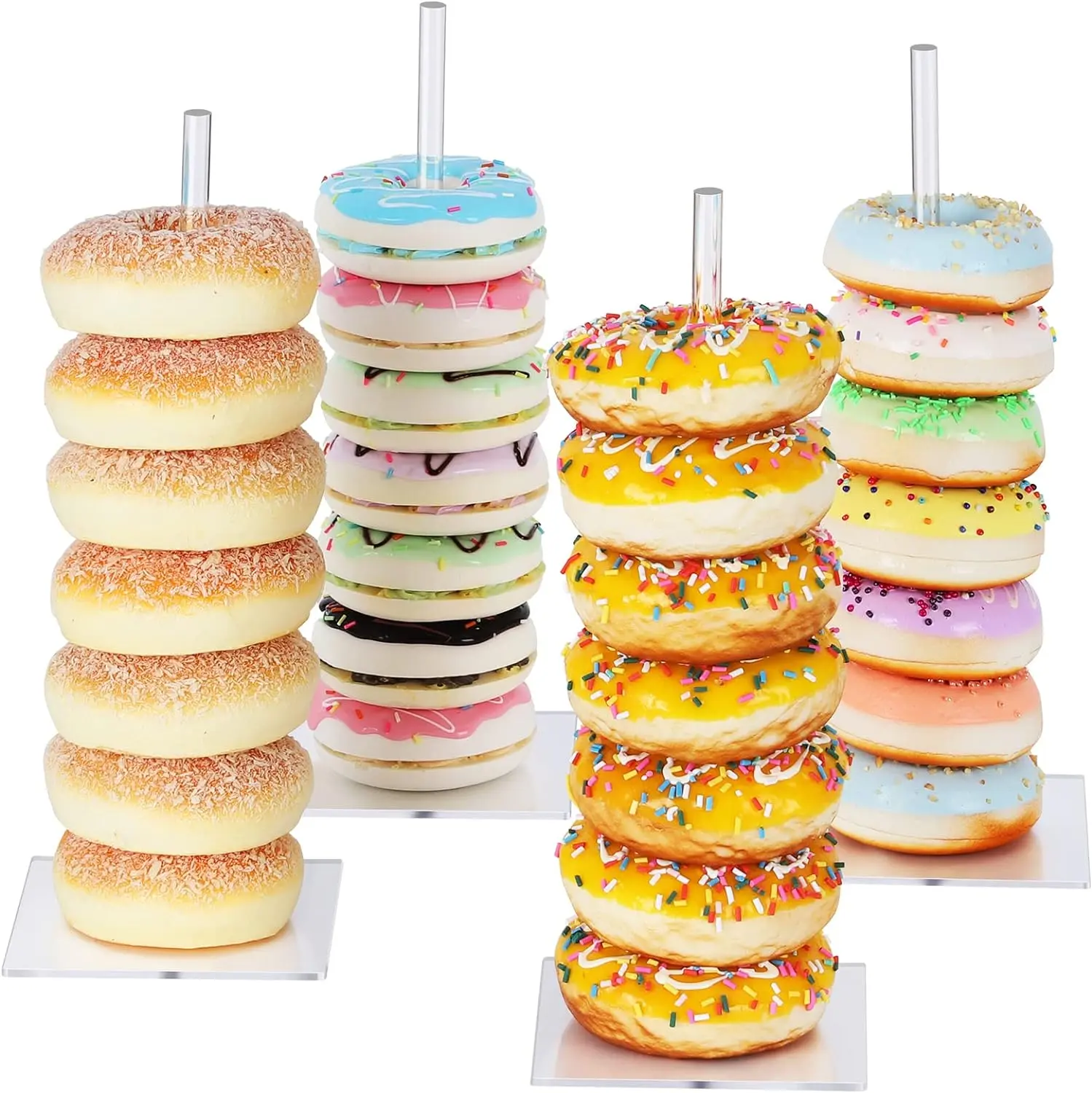 Donut Stand Acrylic 4 Pack, Clear Bagel Holder Stand, Donut Tower Stand, Donut Display Stand for Dessert Table, Doughnut Holder for Birthday, Wedding, Baby Shower, Christmas, Party