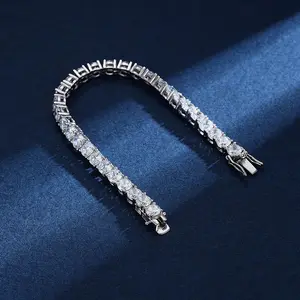 4mm 925 Sterling Silver Moissanite Bracelet 3mm D VVS1 Diamond with GRA for Women Sparkling Wedding Party Fine Jewelry