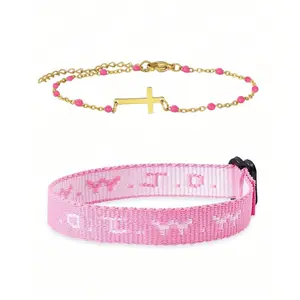 Wwjd Letter Knitted Bracelet & Cross Decoration Bead Bracelets for Women Men for Daily Wear