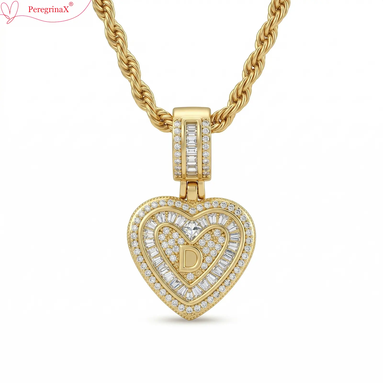 PeregrinaX Initial Letter Necklace for Women 14K Gold Plated CZ Diamond Heart Necklace for Women Golden Necklace Monther's Day Gift