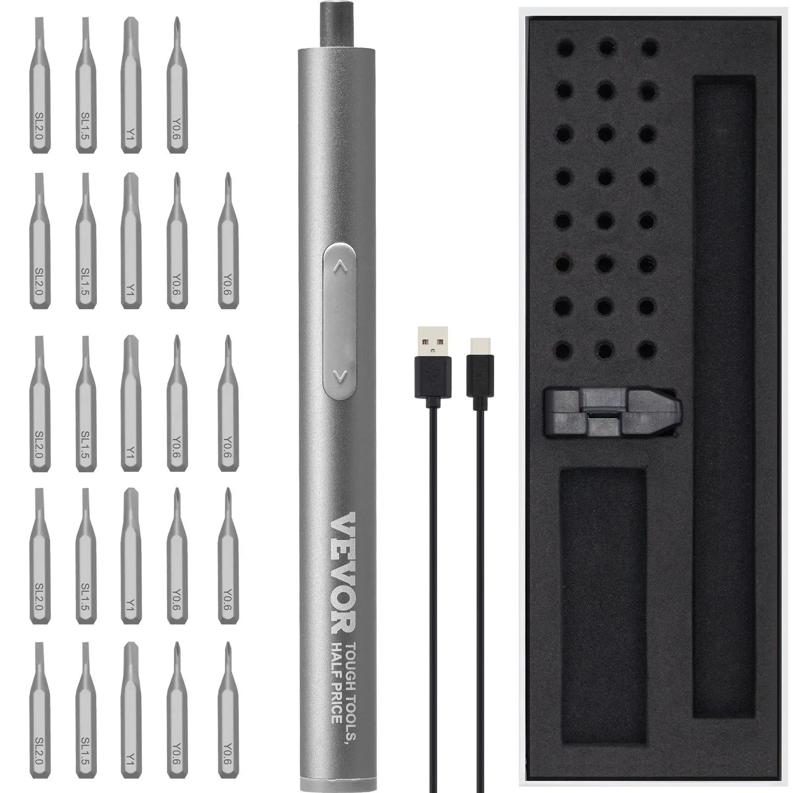 【summerfinds】VEVOR 27-in-1 Cordless Power Screwdriver, 4V Switchable Precision Tool Kit with 24 S2-Steel Bits, 350mAh Manual & Electric Torque, Type-C USB Rechargeable Wireless Power Tool with LED Lights (Father's Day Gift), Rechargeable Tools