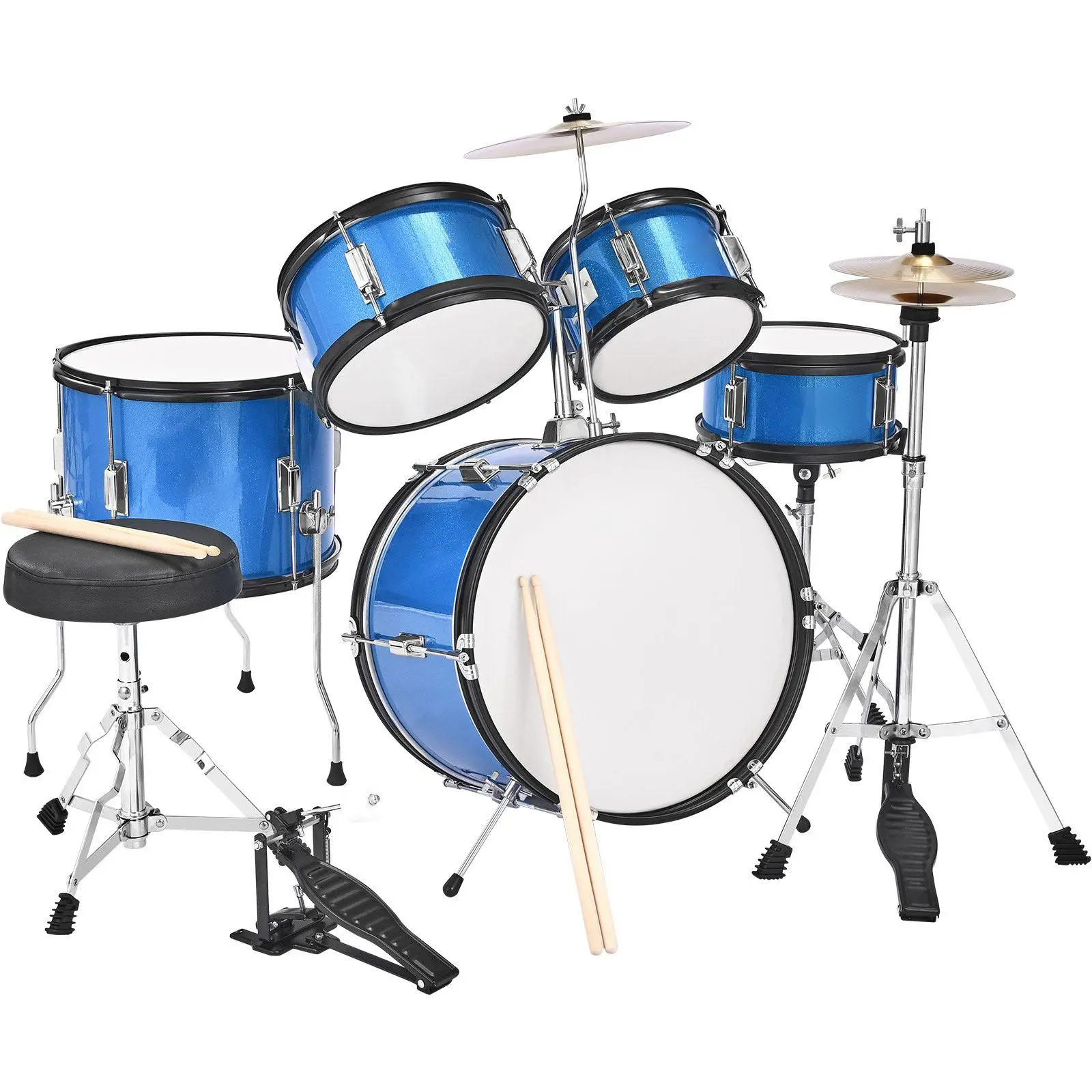14/16/22 Inch 3/5-Piece Kids Junior Drum Set, Premium Poplar Wood Beginner Drum Kit with CE/CPC Safety Certification, Adjustable Height Throne, Cymbal & 2 Pairs Drumsticks, Professional Musical Percussion Toy for Boys Girls 6-13 Years
