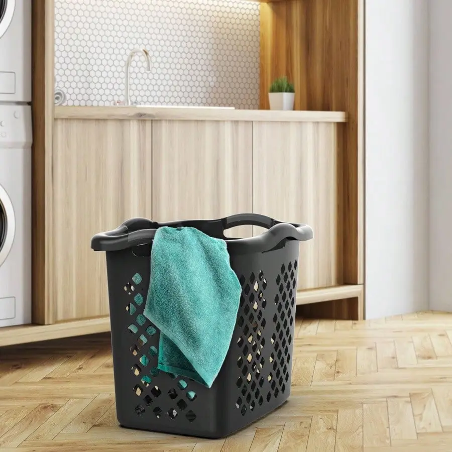 2 Bushel Plastic Lamper Laundry Basket, Black, Adults And Tweens