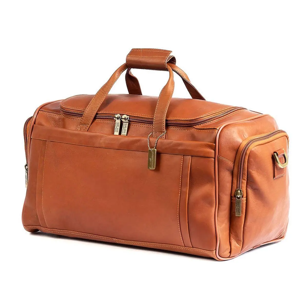 Claire Chase Bordeaux 20-Inch Saddle Cowhide Leather Weekender Duffle Bag for Adults, Handcrafted Travel Bag with an Adjustable Strap, Back Zippered Pocket, Antique Brass