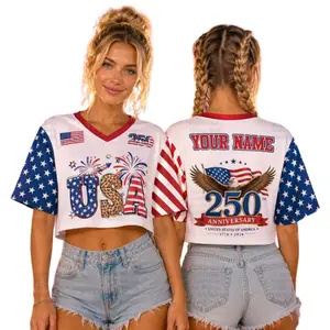 USA 250th Anniversary Croptop Football Jersey, America 1776–2026 Patriotic Crop Jersey, Fourth of July Outfit, USA Birthday Game Day Shirt