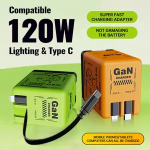 Portable GaN Power Adapter | Compatible with 120W Devices | Dual Smart Charging Ports | Foldable Plug | Travel Charger for iPhone | Gift Under $20 Lightning Cellphone Smartphone Electronic