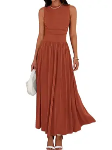 BTFBM Summer Maxi Dresses for Women 2026 Spring Sleeveless Casual Ruched High Waisted Long Sundress Flowy Beach Dress