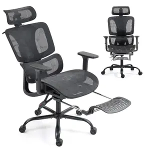 EROmmy Ergonomic Mesh Nylon Office & Gaming Chair - 3D Arms, Lumbar Support, Adjustable Headrest, Foldable Footrest, Reclining High-Back Seat for Home Adults, Black
