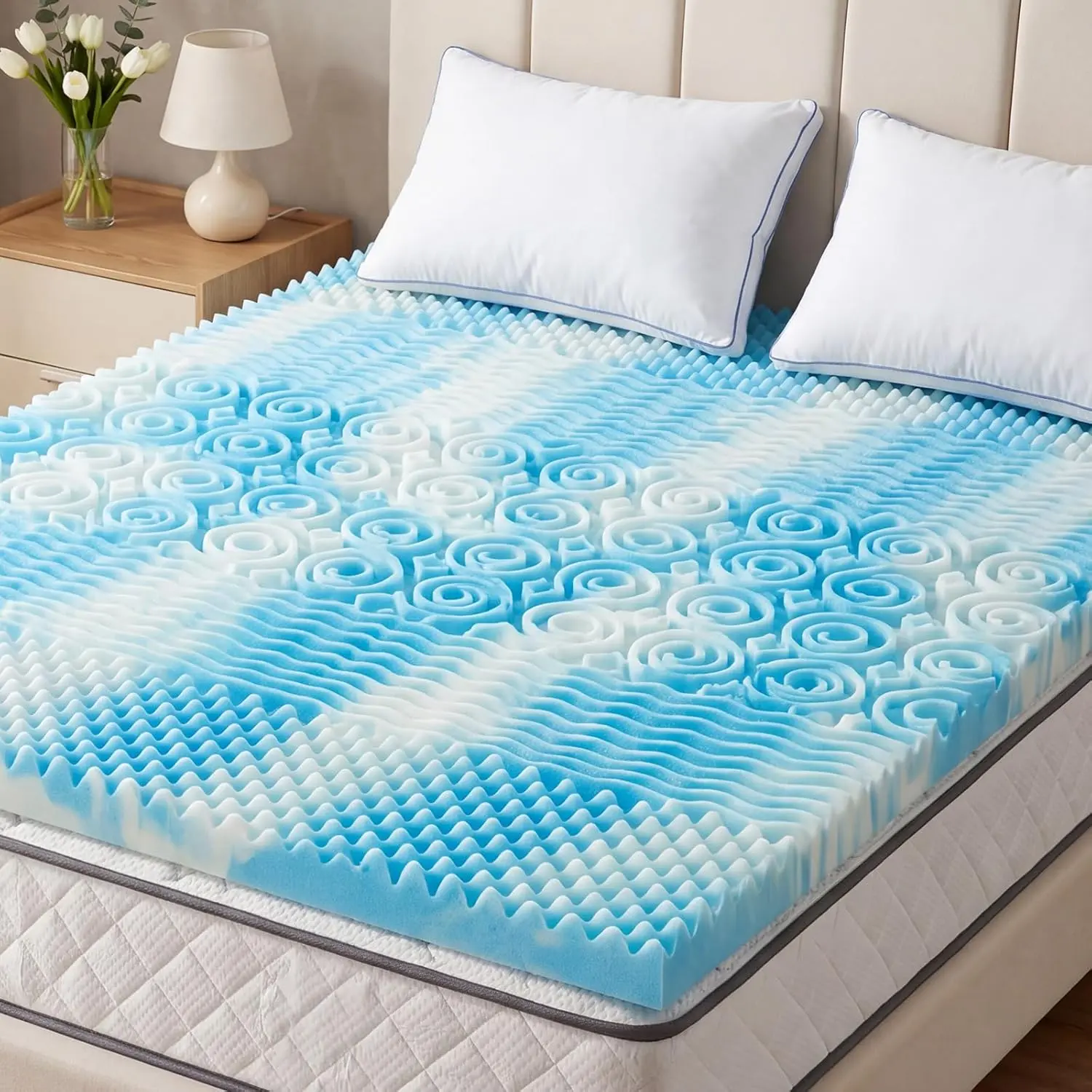2 Inch Memory Foam Mattress Topper Full, 5-Zone Cooling Gel Infused Pressure Relief Bed Topper for Back & Hip Pain, Soft Dorm RV Camping Mattress Pad