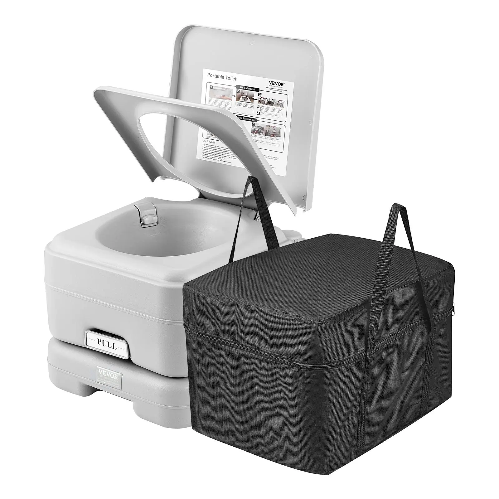 VEVOR Portable Toilet Bowl for Camping Gear, Outdoor Travel Accessory with 3.2 Gal Waste Tank, 3.2 Gal Flush Tank, Push-Button Pressurized Flush, Leak-Proof Odourless Commode for Adults