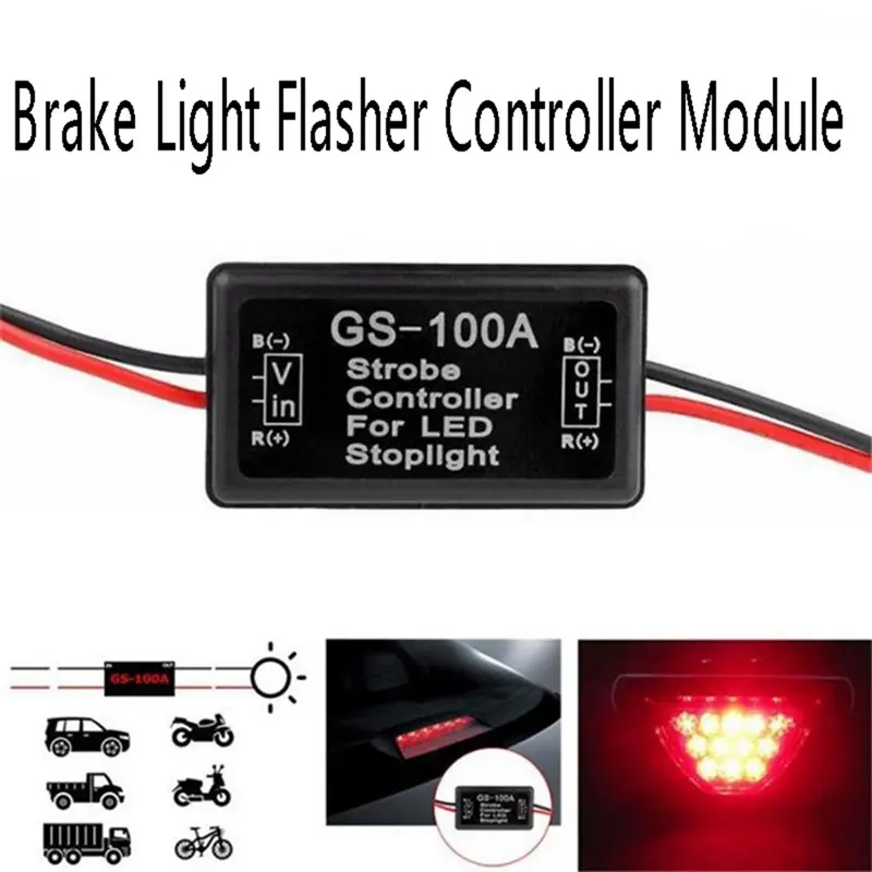 12V Plastic Waterproof Flash Strobe Controller Brake Light Flasher Module with Brake Alert, LED Light for Cars, Motorcycles - Anti-Interference, Mini Compact, Easy Installation, -40 to 50°C, 4.9x2.7x1.5cm