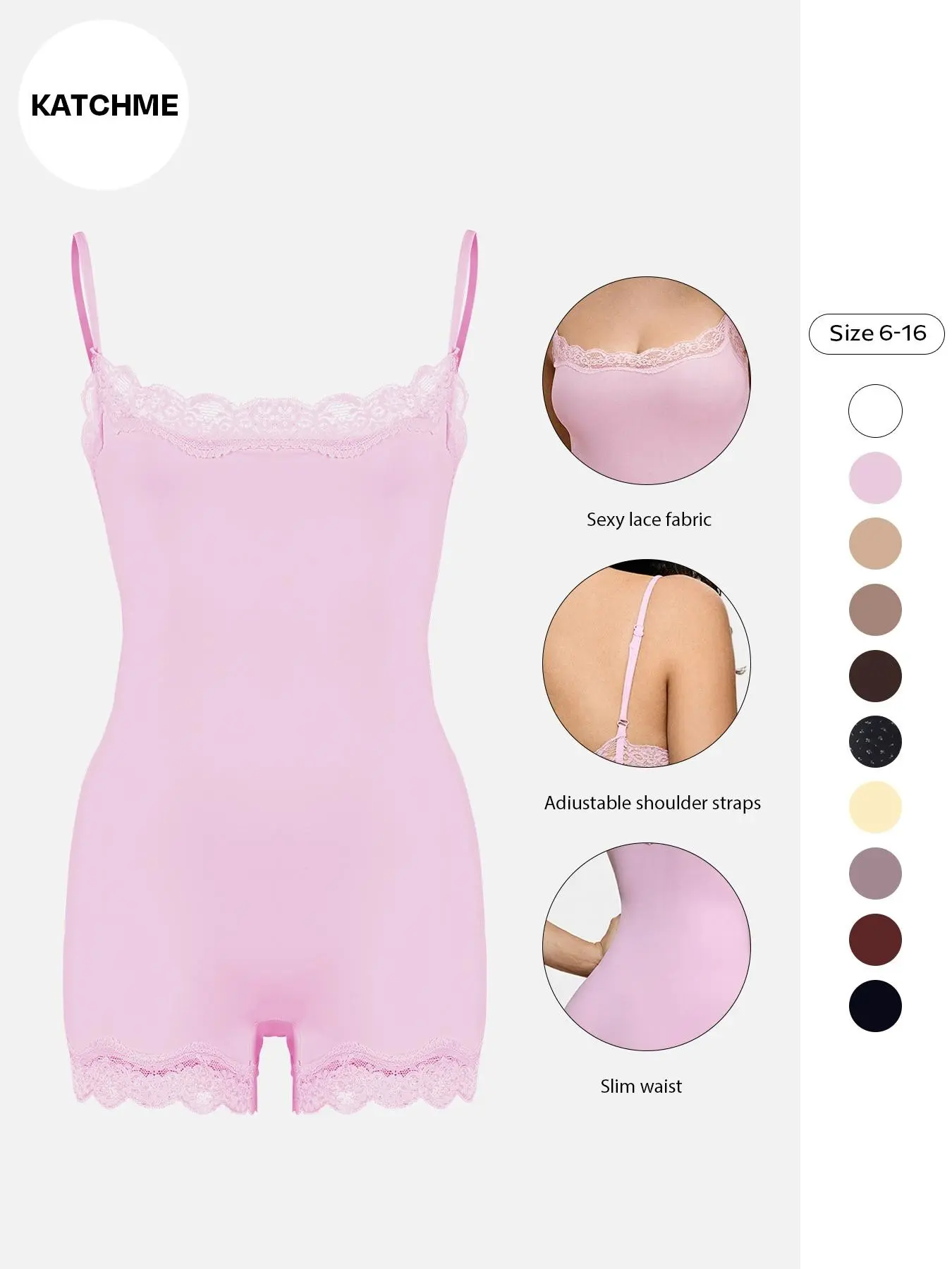 Lace Series Women's Spaghetti Strap Lace Trim Breathable Playsuit, Lightweight Solid Color Playsuit, Seamless Sport & Outdoor Clothing, Seamless Romper, Chic Romper