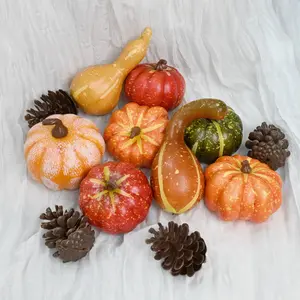 12pcs Artificial Pumpkin and Pinecone Set, Fall Harvest Decor, Thanksgiving, Wedding Centerpiece, Halloween Party, Indoor Outdoor Table Decor, Home Decoration