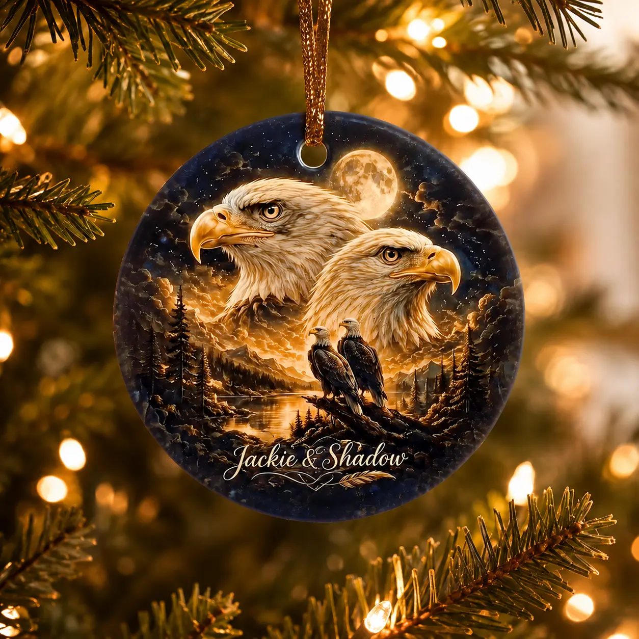 Jackie & Shadow Ceramic Christmas Ornament, Bald Eagle Tribute Keepsake, Jackie Memorial Eagle Holiday Tree Decoration