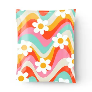 10x13" Rainbow Floral Wavy Poly Mailer - Retro Vibrant Shipping Bag for Small Business and Resellers - Cute Shipping Supplies