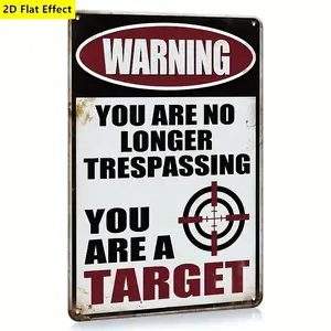 Funny 'No Trespassing' Warning Sign - Heavy-Duty Iron Retro Design with Trespasser Text & Bullet Hole Accent - 20cm"x30cm" Wall-Mounted Plaque for Man Cave Garage Bar or Outdoo