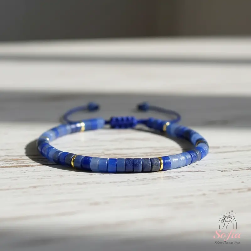 Women's Sofia Natural Blue Aventurine Beaded Braided Bracelet - Dainty Handmade Minimalist 6-7.5 Inches Unisex Gemstone Jewelry, Express Mood Daily Wear Accessory