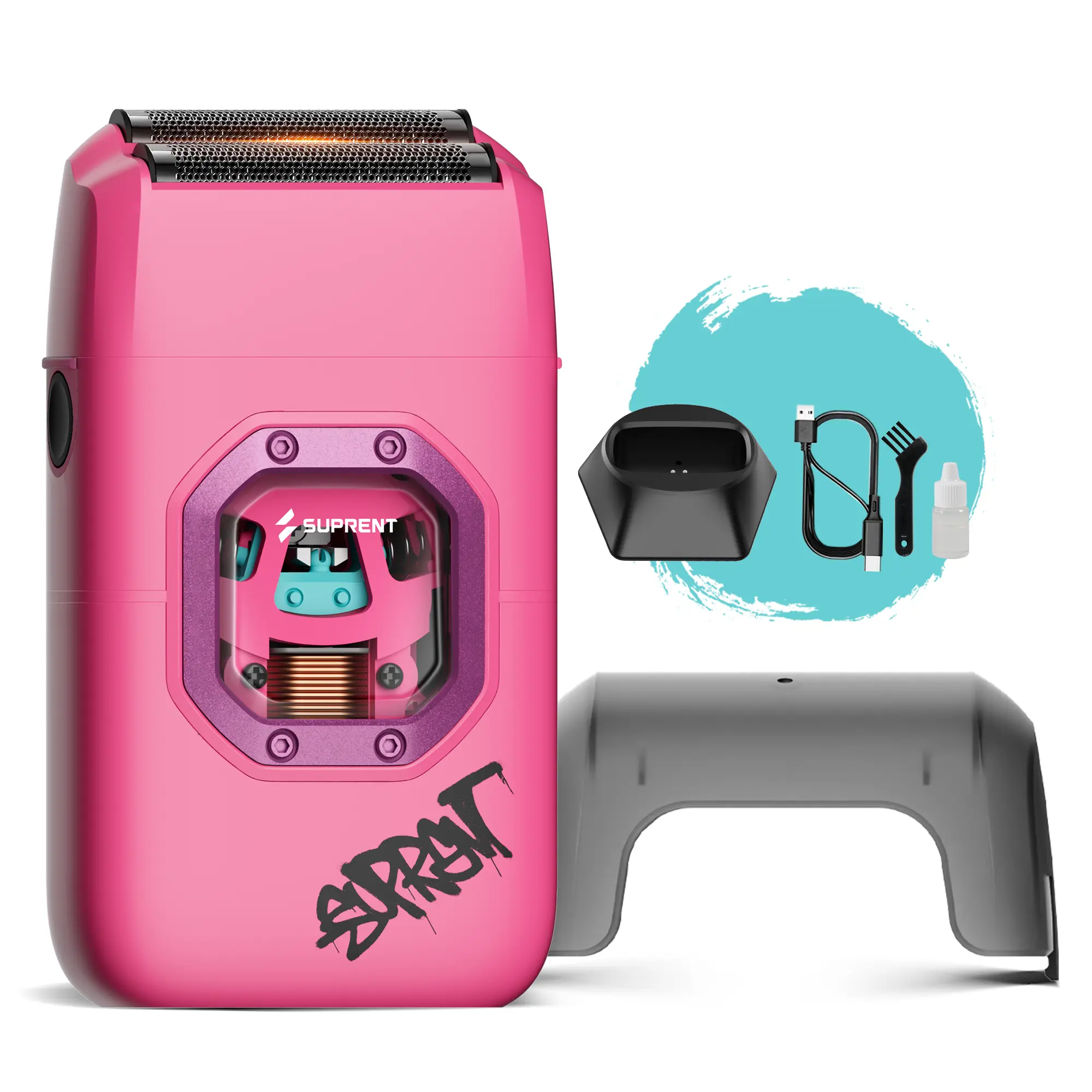 Suprent FANGS Vector Clipper – Pink Vice Edition, 13,000 RPM AI Motor, U-Shaped Blade, Dual-Mode Lever, Professional Barber Clipper