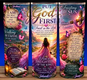 Put God First In Everything You Do -  Jesus God Religious Bible Verse Cup Mug Tumbler 20oz with Lid & Straw, Stainless Steel, Lightweight Design for Hydration - Reusable, Stylish