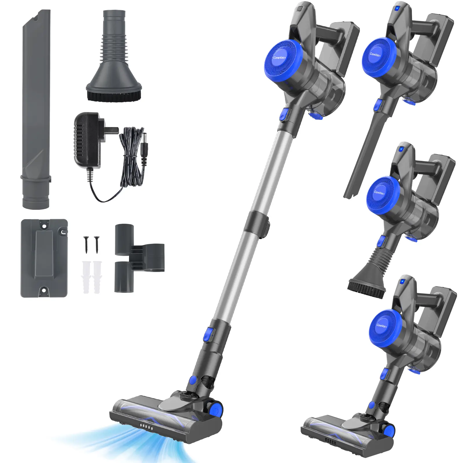 CareVac+ P017 Cordless Vacuum Cleaner, 12kPa Dual-Suction, 35Min Runtime, 1.16kg Lightweight Stick Vacuum with Wall Mount, 3-in-1 Brushes for Pet Hair, Hard Floor & Carpet Cleaning Multi Function Vacuuming Cordless Rechargeable Vacuum Lightweight Bagless