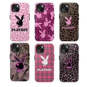 Pink Leopard Playboy Bunny Phone Case for iPhone, Trendy Y2K Aesthetic Shockproof Protective Cover, Cute Birthday Gift for Girls & Boys