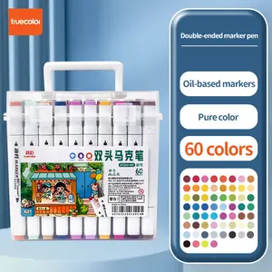 Truecolor 60colors  Dual Tip Markers Square Barrel Professional Art Set with Portable Carry Bucket