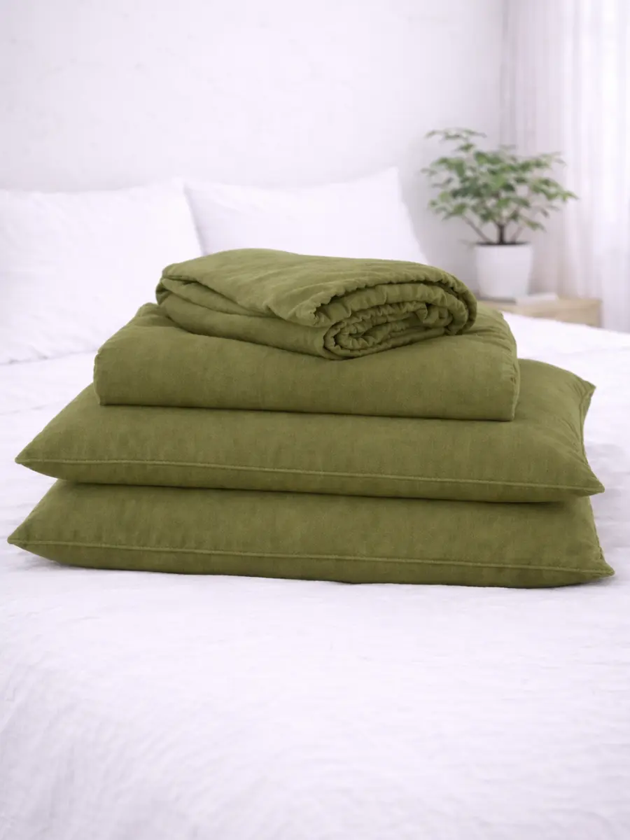 Olive Green 100% Flax Linen Sheet Set