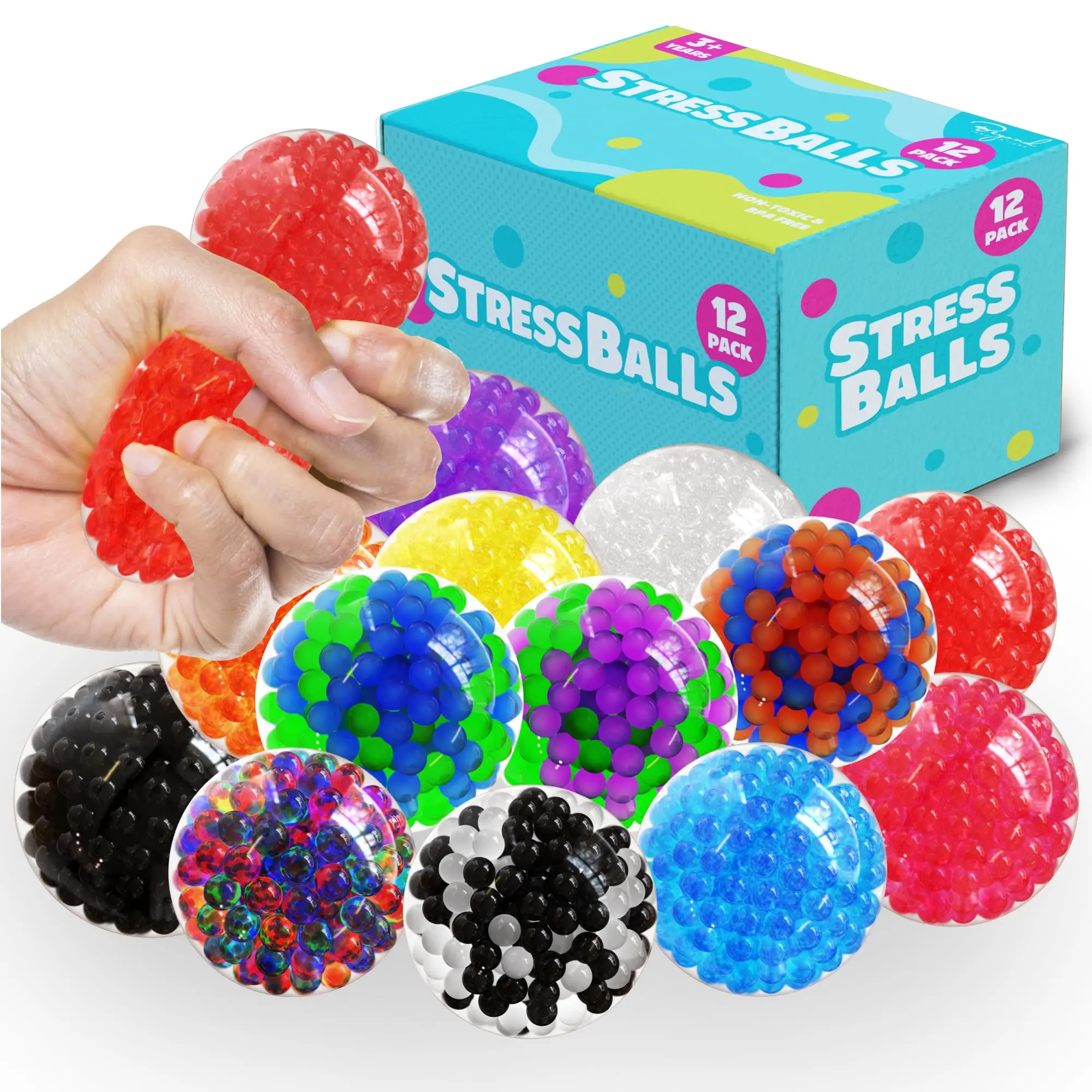 Beyond Innoventions Stress Balls Set – 12 Pack – Fidget Toys for Adults & Kids, Squishy Sensory Balls for Anxiety, Autism, ADHD & Stress Relief