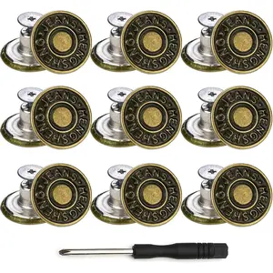 Jeans Buttons Replacement, Instant No Sew Buttons for Pants with Tool (Metallic, 20MM)