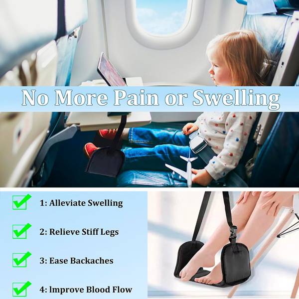 Oxford Fabric Airplane Footrest - Non-Fold Flat Plate, Adjustable Extension Strap, Memory Foam Hammock, Ergonomic, Lightweight Compact Office Furniture Accessory for Commuting, Business Trips, Commercial Airport Lounges Customer Experience Enhancement