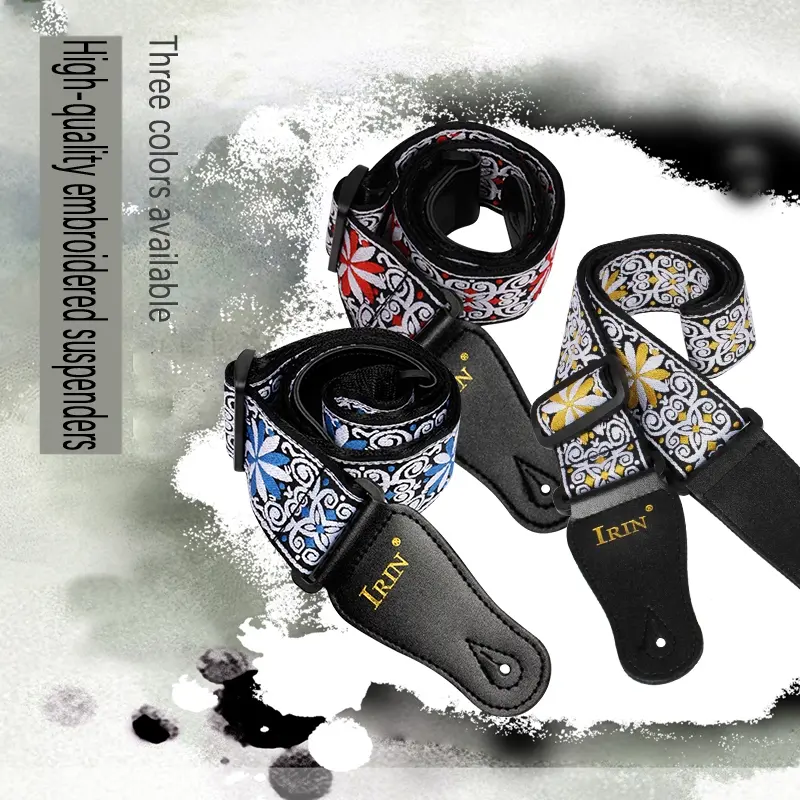 Irin Gs-02 Embroidered Guitar Strap, Comfortable Adjustable Design, Durable Material, Perfect for Electric & Acoustic Guitars