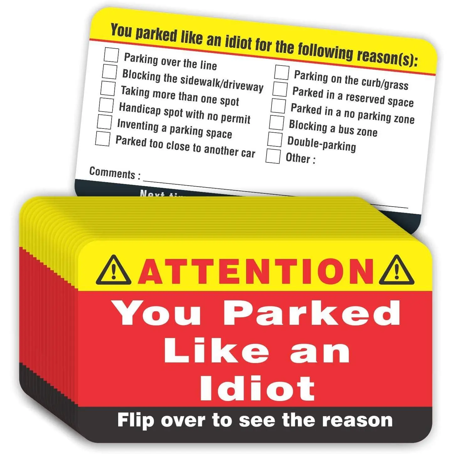You Parked Like an Idiot Business Cards (Pack of 100) Bad Parking Cards 3.5"x2" Multi Reasons Violation stocking stuffers for adults