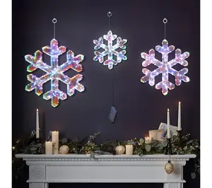 LuxenHome Snowflake Decoration Set w/ Battery-Op Lights