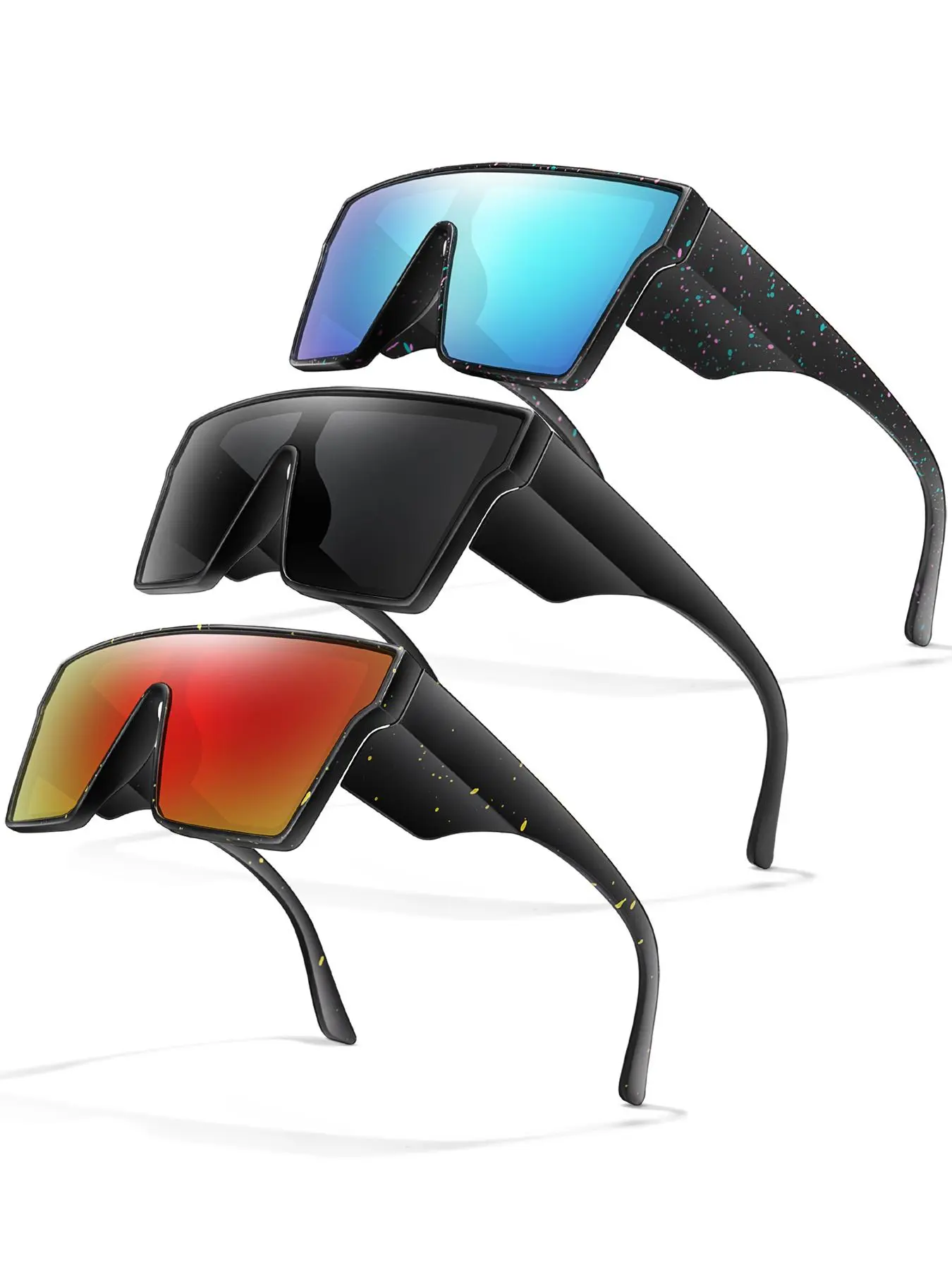 Unisex Sporty Square Frame Sunglasses, 3 Counts Bike Shades Biking Sunglasses Outdoor for Cycling, Running, Fishing, Driving, Sports & Outdoor Clothing Accessories